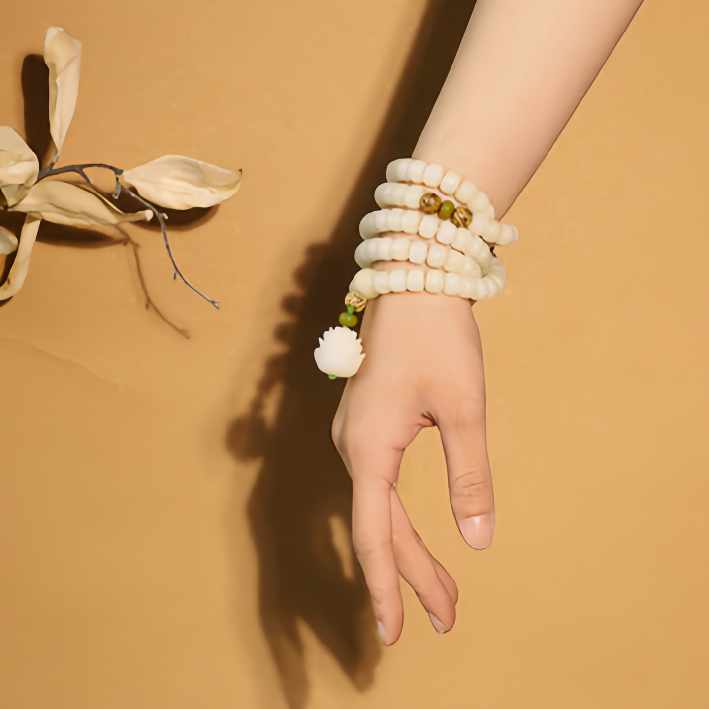 White Jade Bodhi Lotus Mala Harmony Necklace Bracelet- EclatDoré