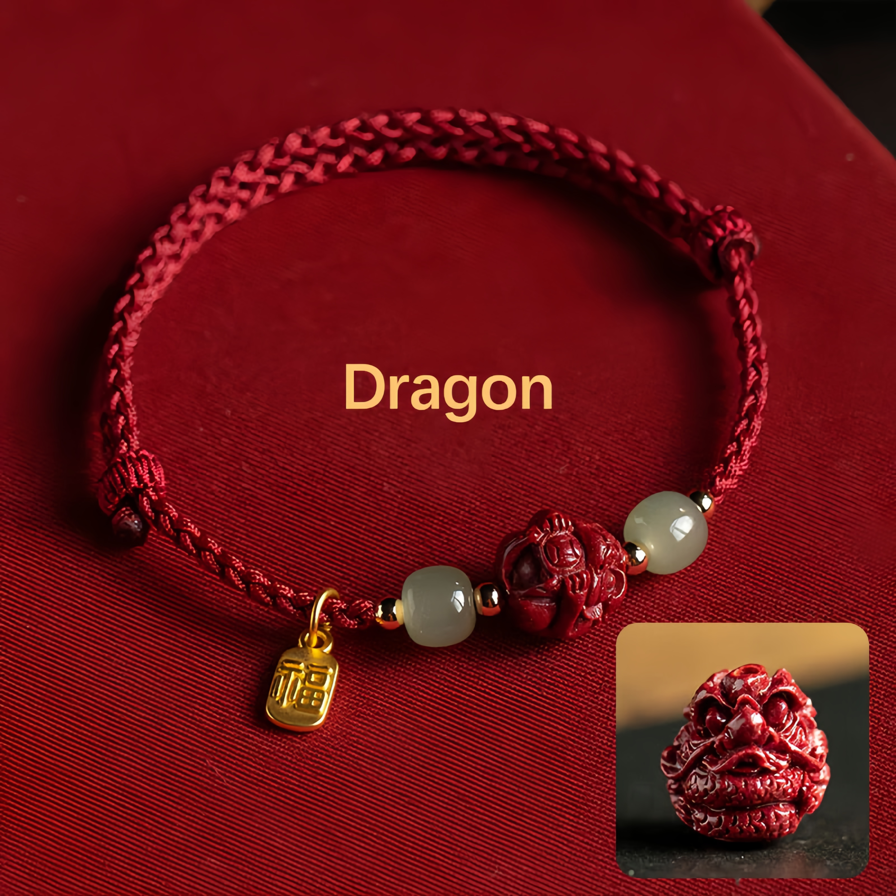 Natural Cinnabar 12 Zodiac Signs Hetian Jade Good Fortune Symbol Lucky Bracelet - Handwoven Charm Jewelry- EclatDoré
