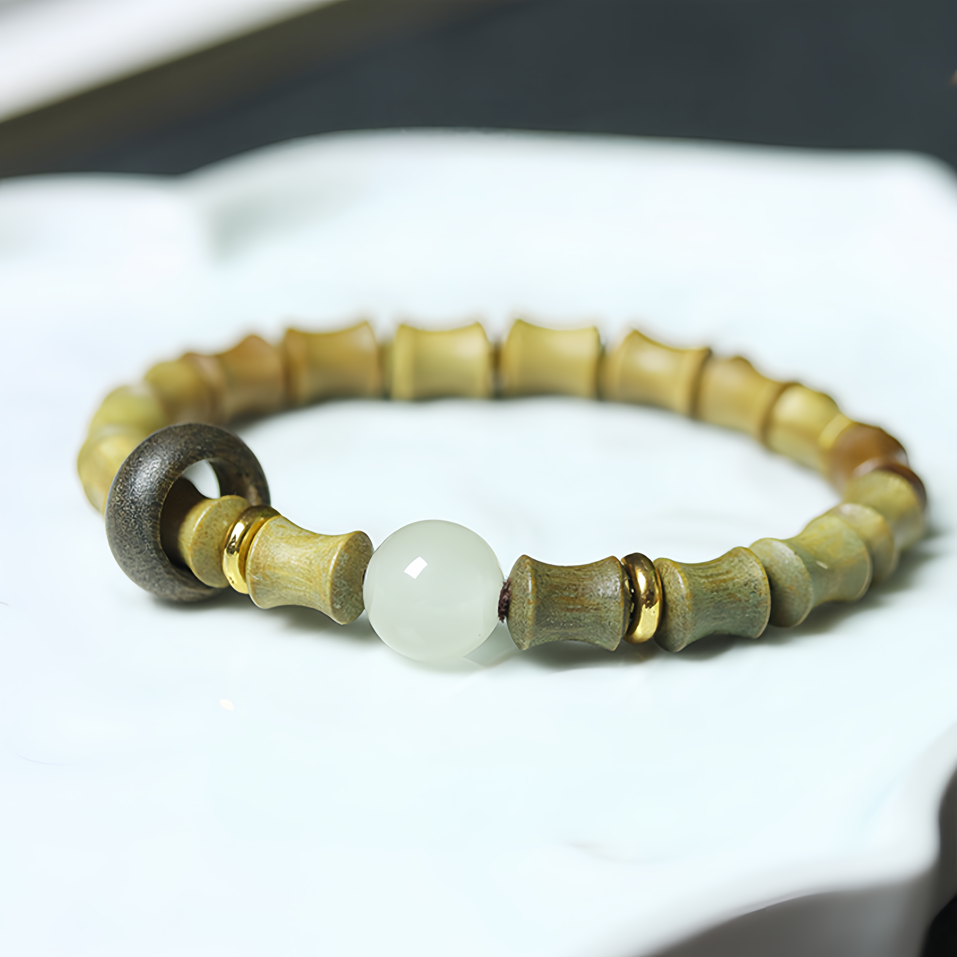 Buddha Beads Sandalwood Bamboo Node & Climbing Higher Design  Bracelet- EclatDoré