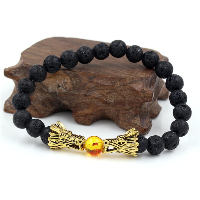 White Turquoise Lava Rock Dragon Blessing Beaded Bracelet