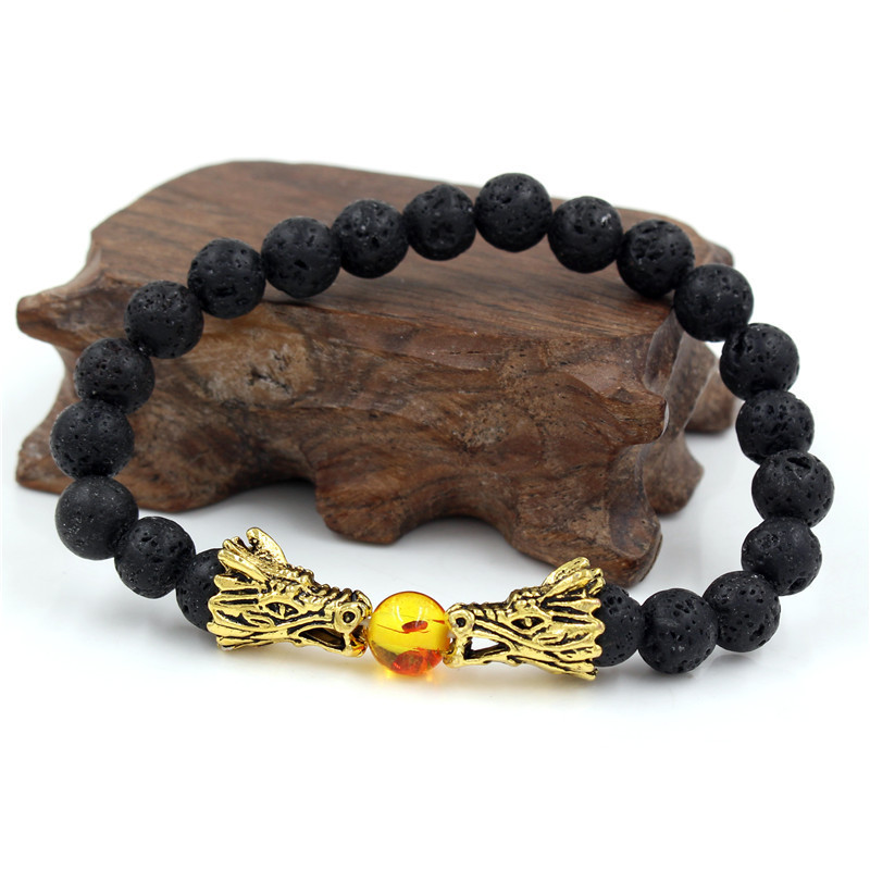 White Turquoise Lava Rock Dragon Blessing Beaded Bracelet