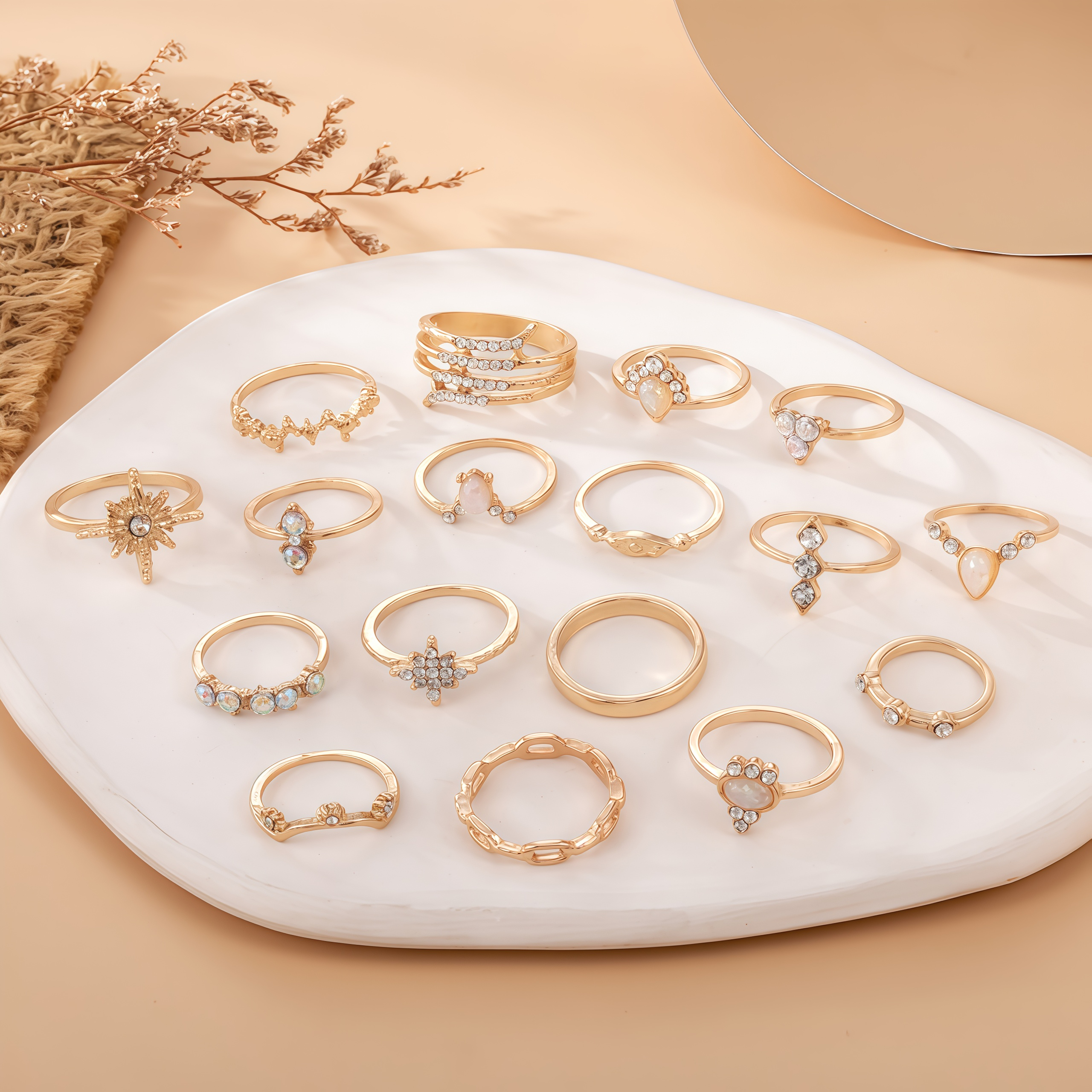 17-piece luxury diamond ring set | 2025 meditation energy jewelry healing design