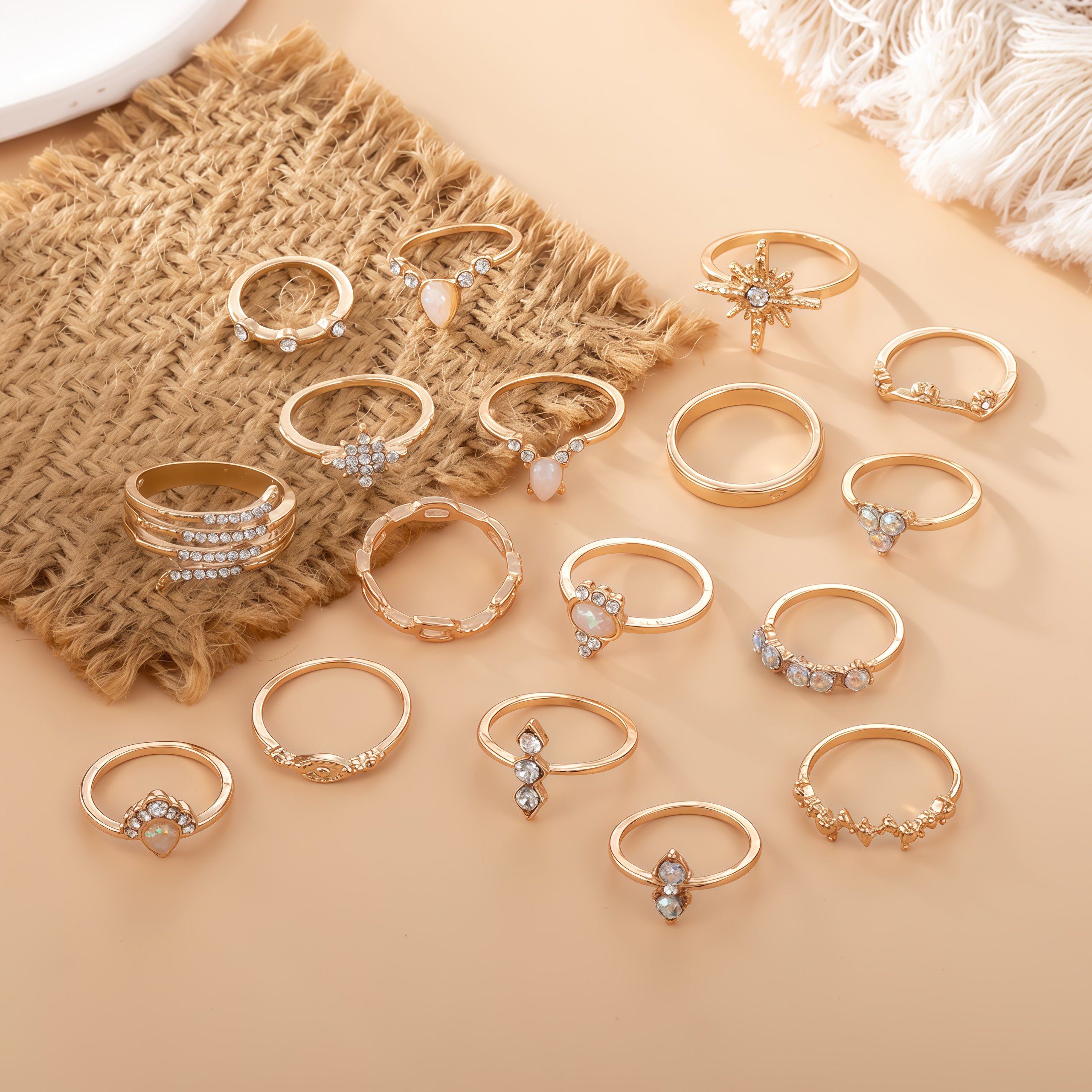 17-piece luxury diamond ring set | 2025 meditation energy jewelry healing design