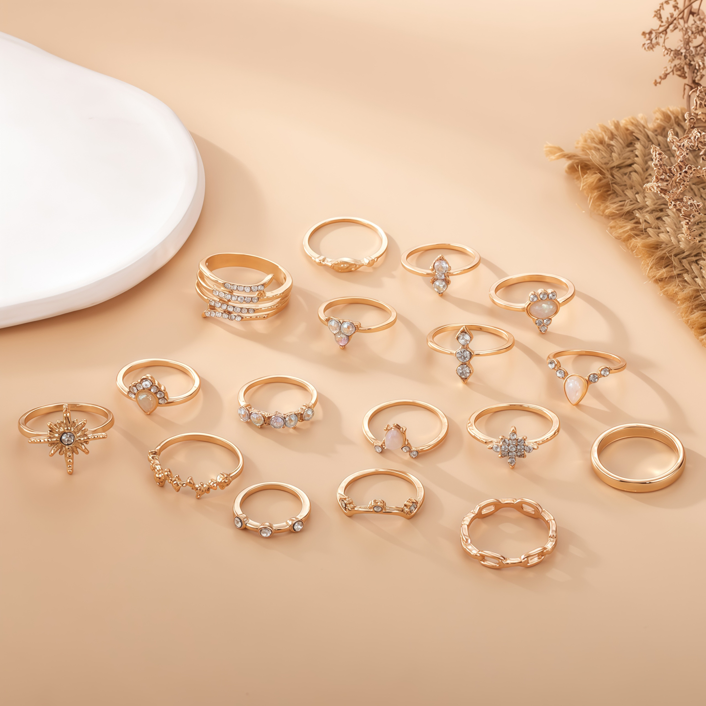 17-piece luxury diamond ring set | 2025 meditation energy jewelry healing design