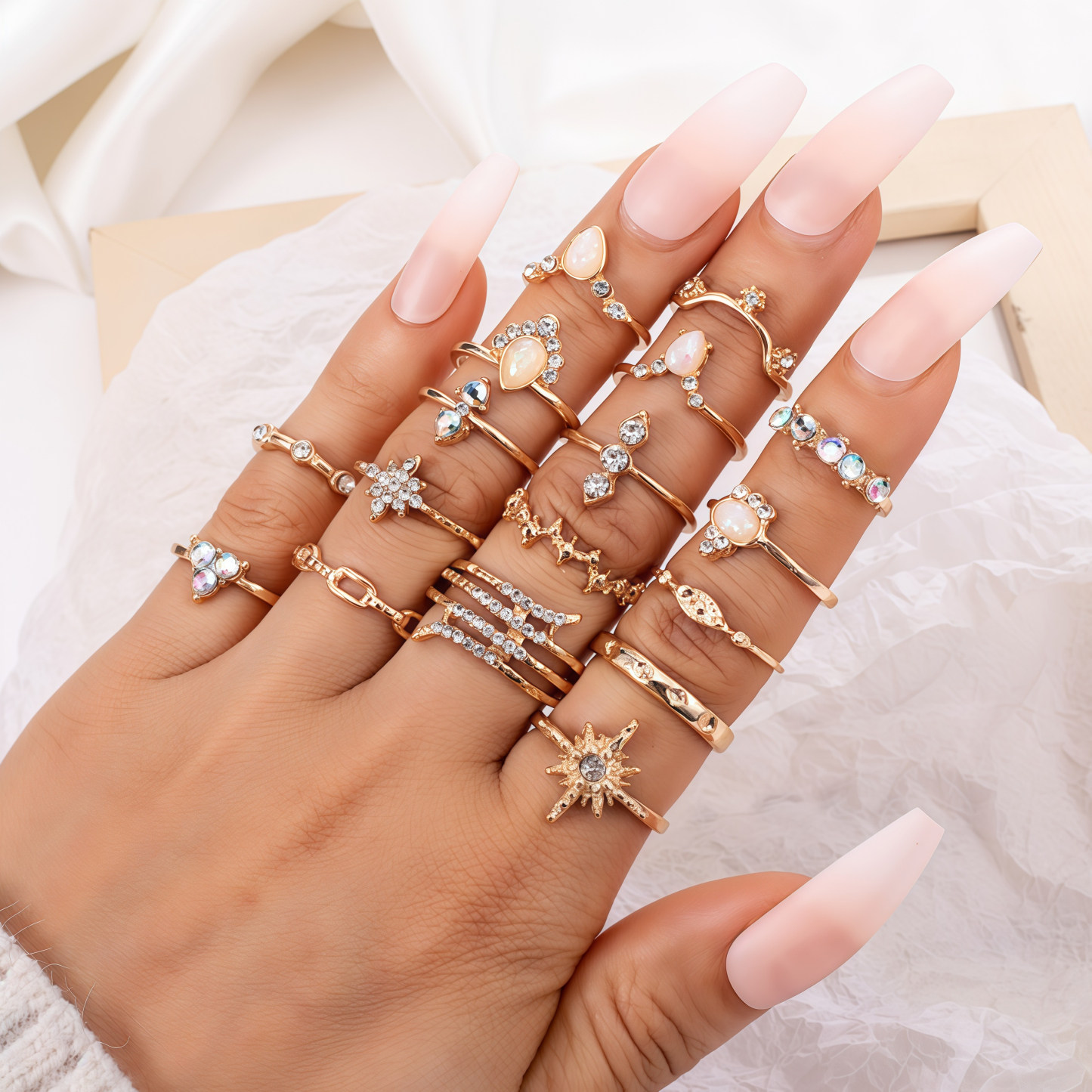 17-piece luxury diamond ring set | 2025 meditation energy jewelry healing design