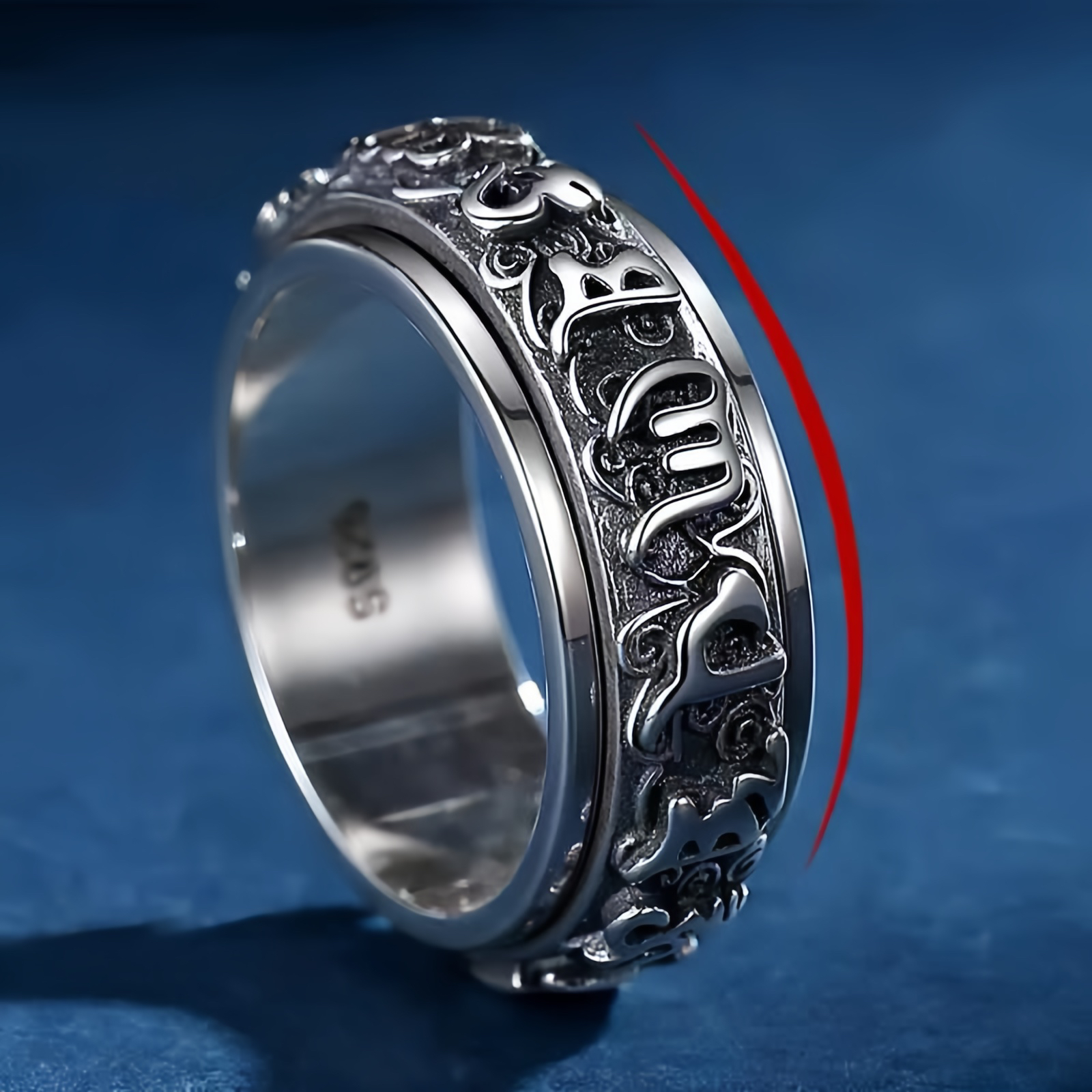 Six True Words Swastika Copper Healing Rotatable Ring