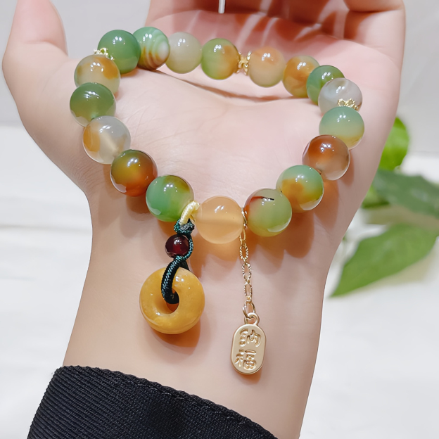  "May balance and safety be with you" Peacock Agate Bracelet