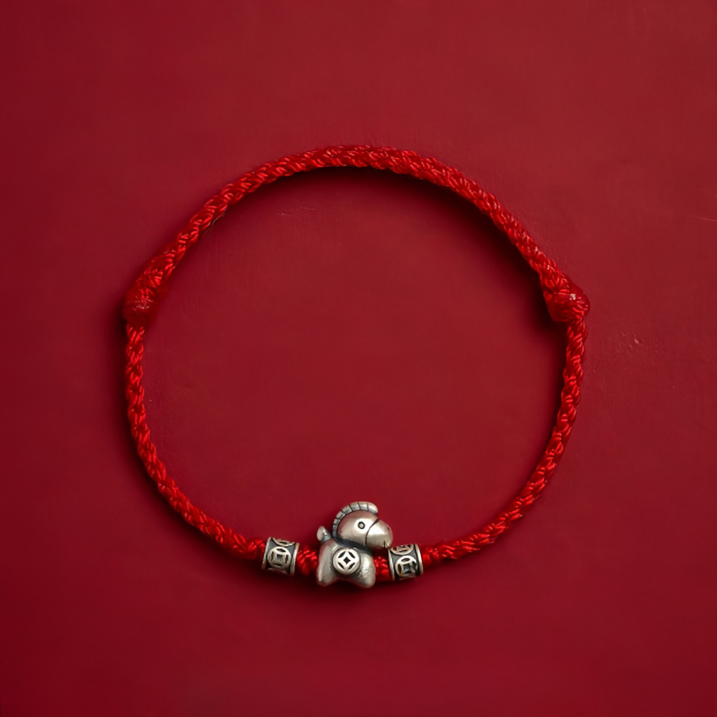 Year of the Horse 999 Sterling Silver String Braided Protection Bracelet
