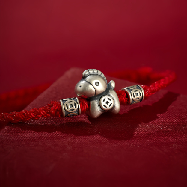 Year of the Horse 999 Sterling Silver String Braided Protection Bracelet