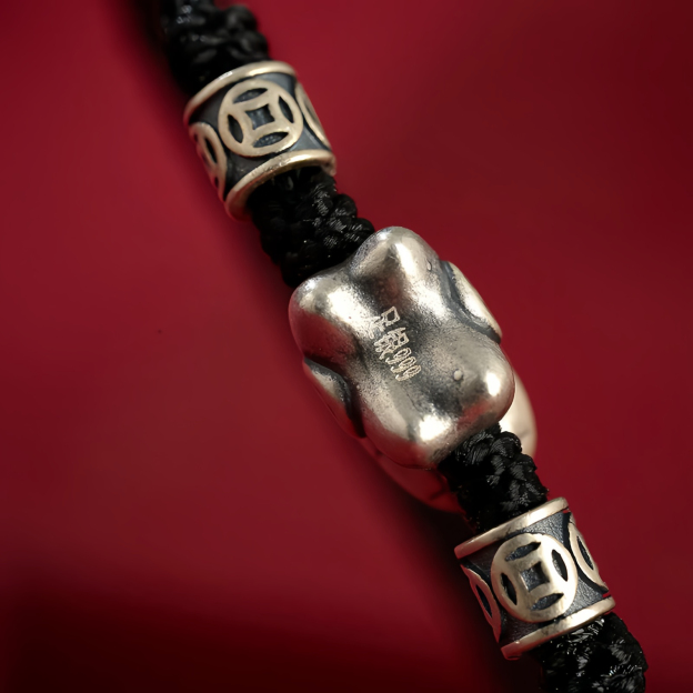 Year of the Horse 999 Sterling Silver String Braided Protection Bracelet
