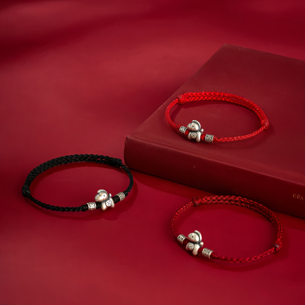 Year of the Horse 999 Sterling Silver String Braided Protection Bracelet