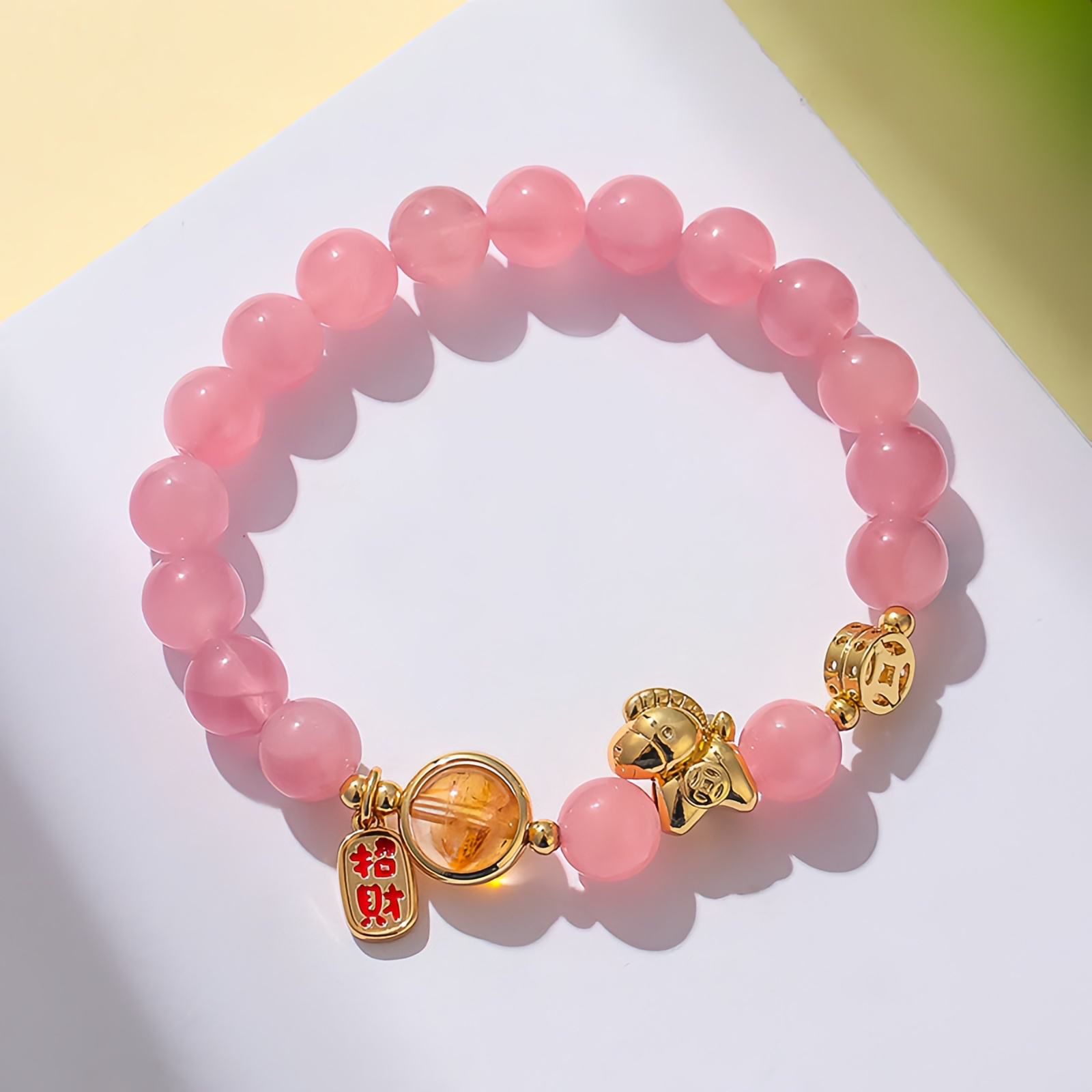 Horse Year Natural 8mm Obsidian Red Agate Pink Crystal Power Bracelet