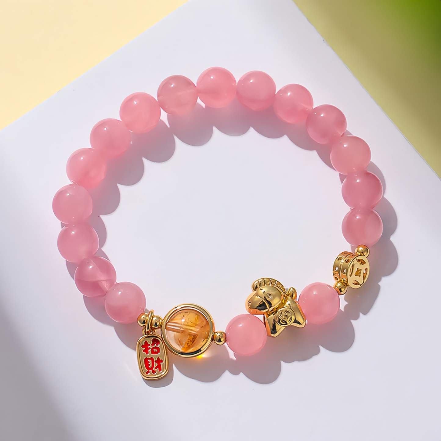 Horse Year Natural 8mm Obsidian Red Agate Pink Crystal Power Bracelet