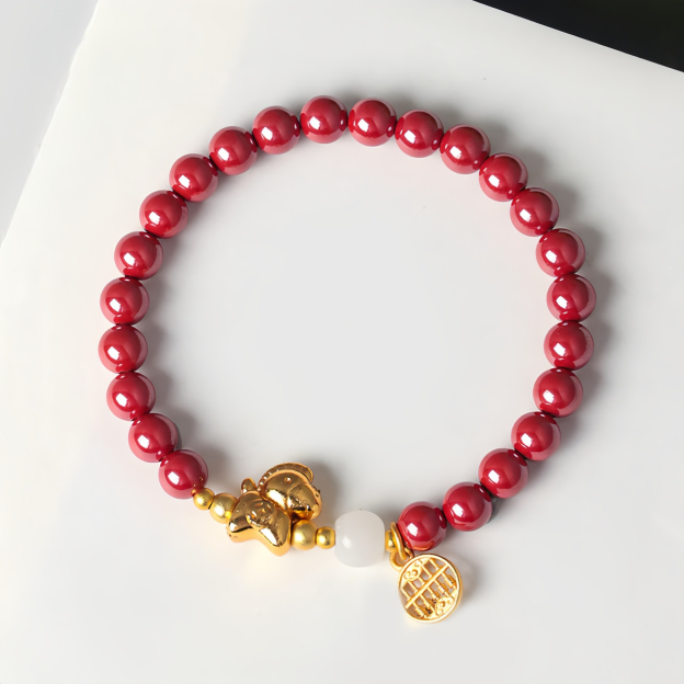 Year Of The Horse Natural Cinnabar Hetian Jade Concentration Bracelet