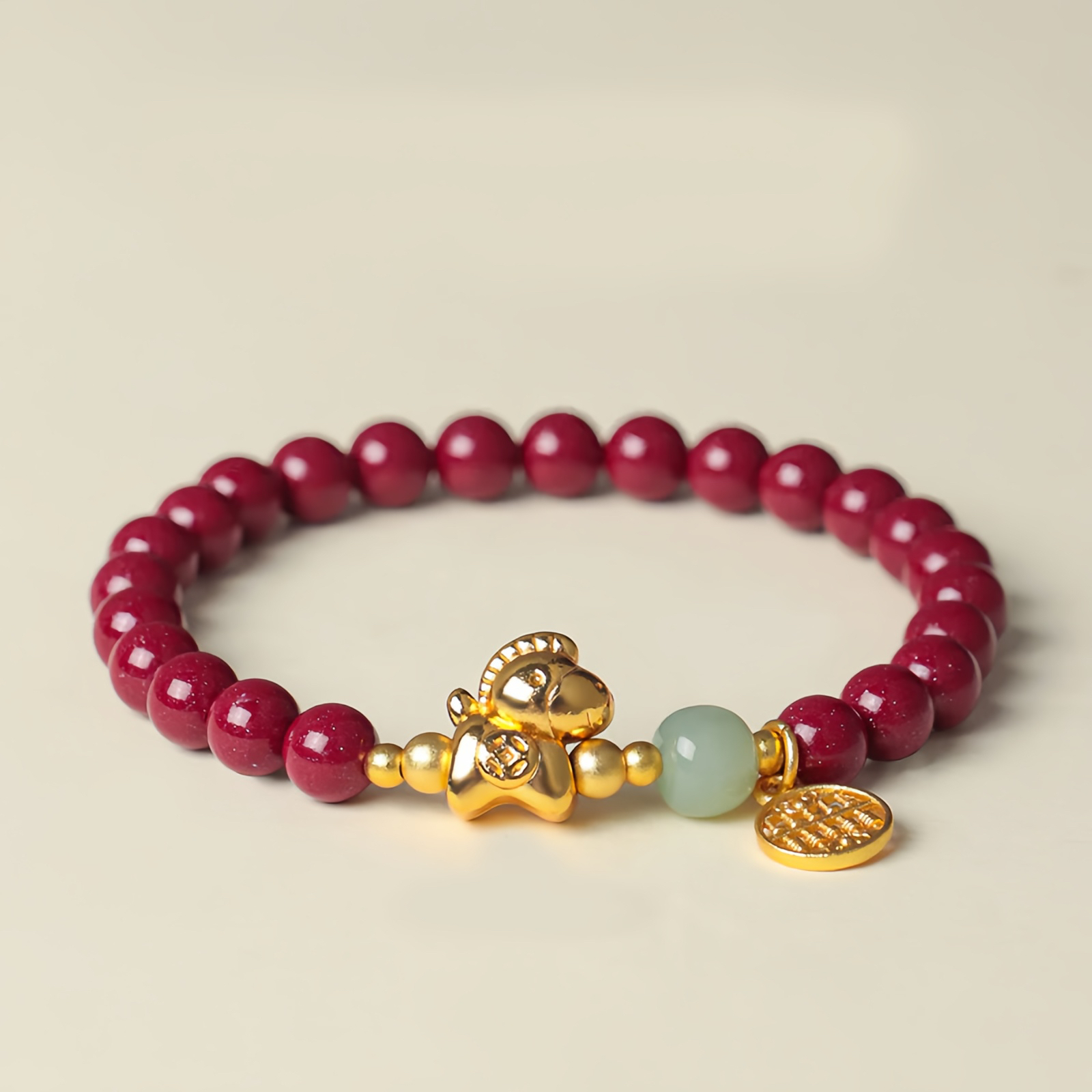 Year Of The Horse Natural Cinnabar Hetian Jade Concentration Bracelet