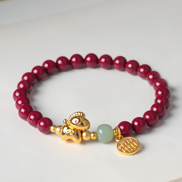 Year Of The Horse Natural Cinnabar Hetian Jade Concentration Bracelet