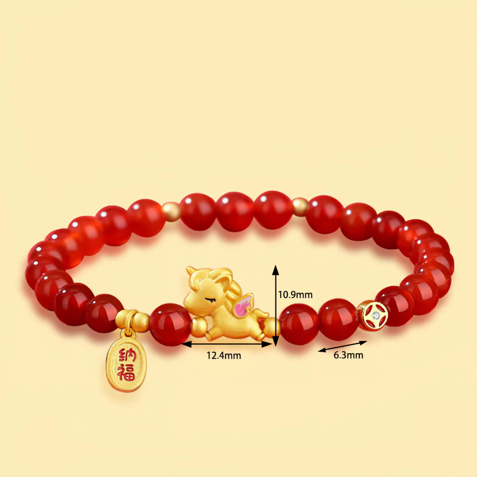 925 Sterling Silver Year Of The Horse Red Agate Lucky Fortune Confidence Bracelet