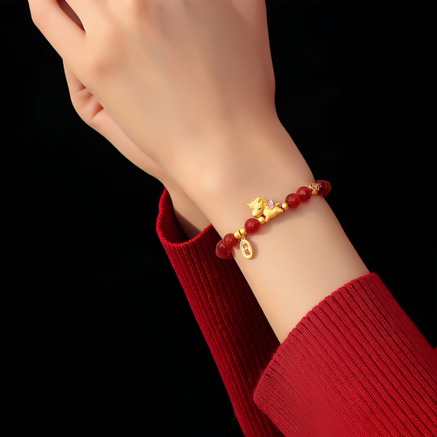 925 Sterling Silver Year Of The Horse Red Agate Lucky Fortune Confidence Bracelet