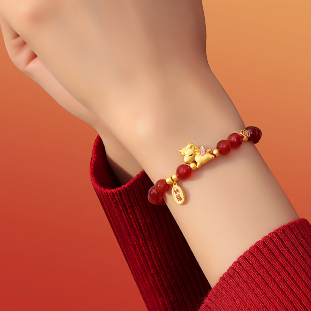 925 Sterling Silver Year Of The Horse Red Agate Lucky Fortune Confidence Bracelet