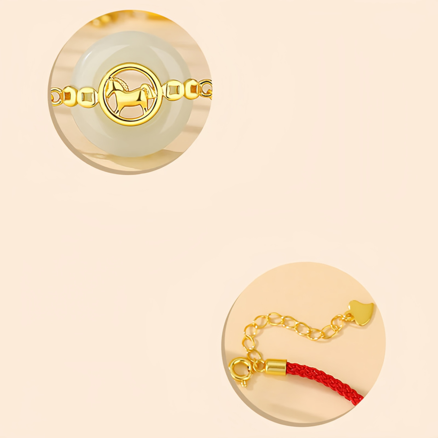 925 Sterling Silver Hetian Jade Peace Buckle Year Of The Horse Red String Bracelet