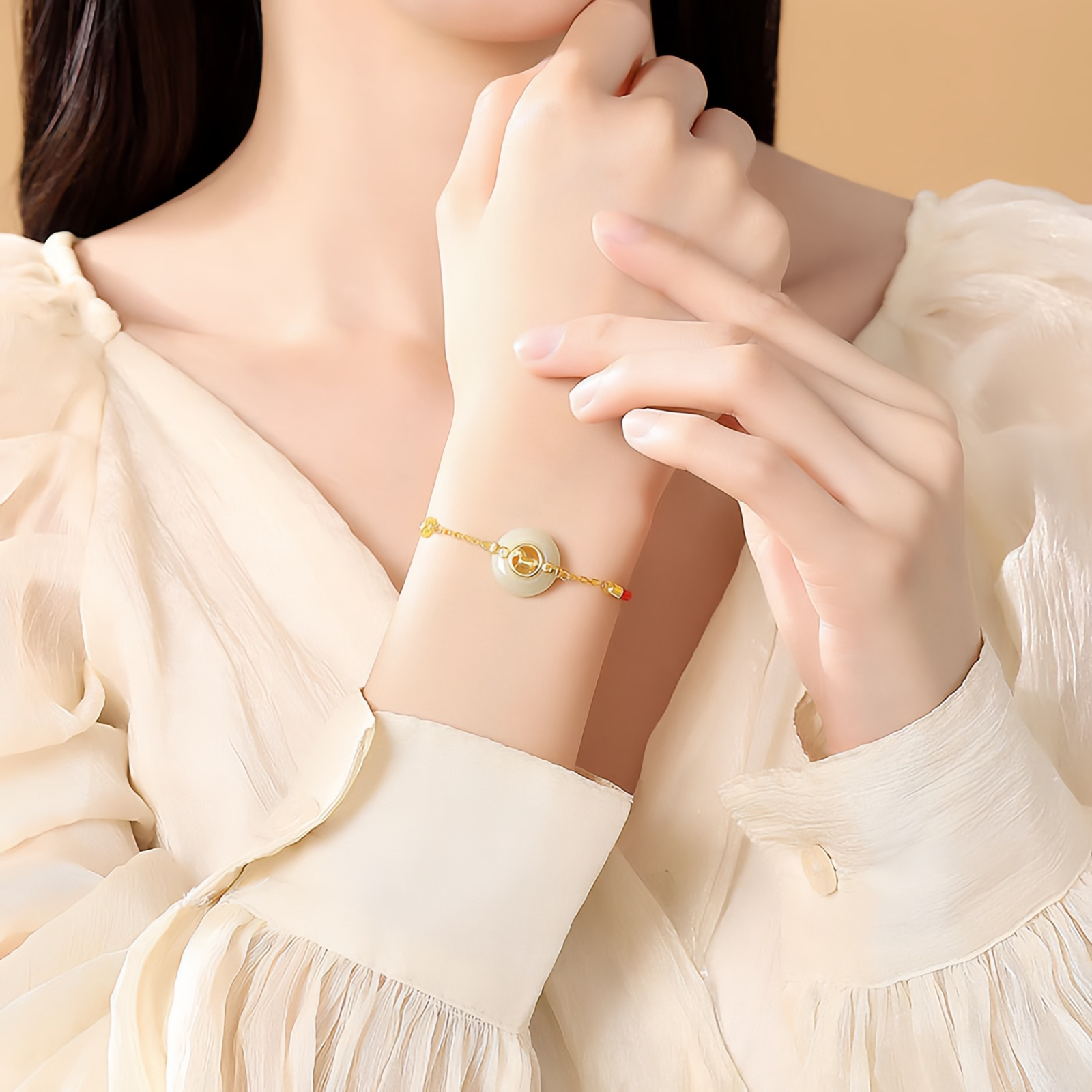 925 Sterling Silver Hetian Jade Peace Buckle Year Of The Horse Red String Bracelet