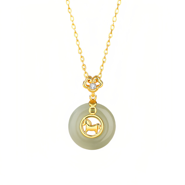 925 Sterling Silver Hetian Jade Peace Buckle Year Of The Horse Red String Bracelet