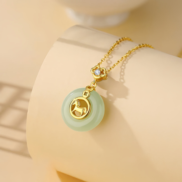 925 Sterling Silver Hetian Jade Peace Buckle Year Of The Horse Red String Bracelet