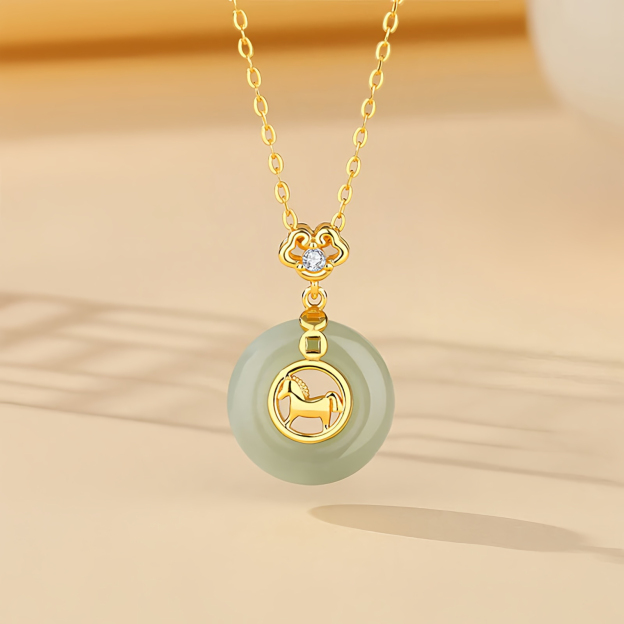 925 Sterling Silver Hetian Jade Peace Buckle Year Of The Horse Red String Bracelet