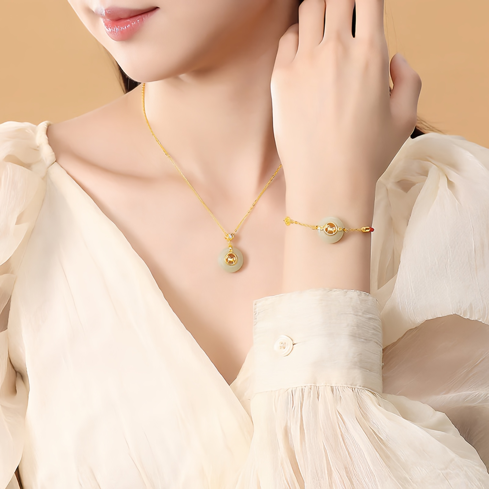 925 Sterling Silver Hetian Jade Peace Buckle Year Of The Horse Red String Bracelet