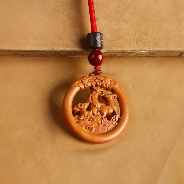 Natural Peach Wood Zodiac Pendant Exquisite Wood Carving Ornament Personalized Home Decoration Pendant Gift for Men and Women Wholesale