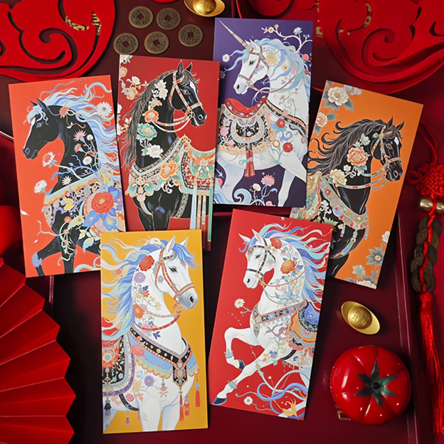6pcs Colorful Chinese Red Envelope Year Of The Horse 2026 New Year