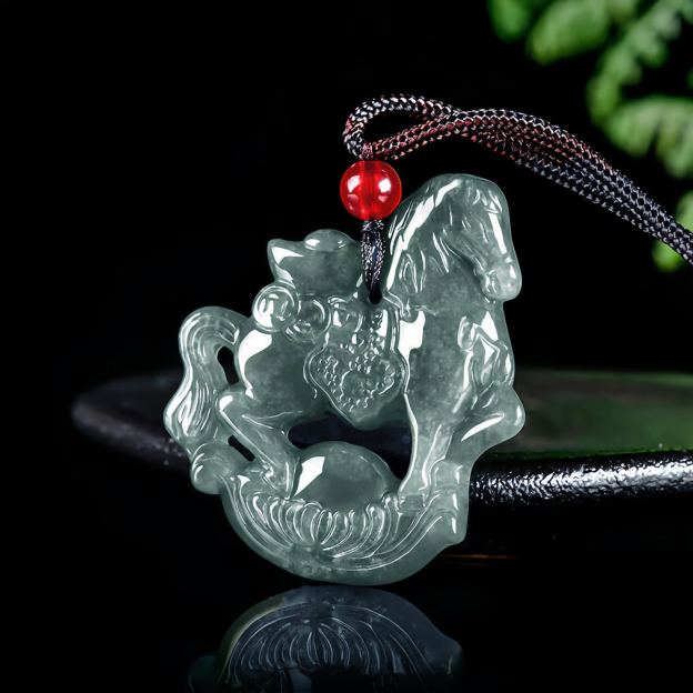 Year of the Horse Jade Ingot Luck Prosperity Rope Necklace Pendant