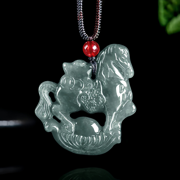 Year of the Horse Jade Ingot Luck Prosperity Rope Necklace Pendant