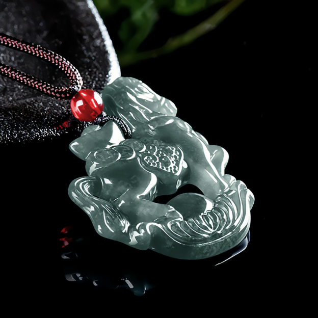Year of the Horse Jade Ingot Luck Prosperity Rope Necklace Pendant