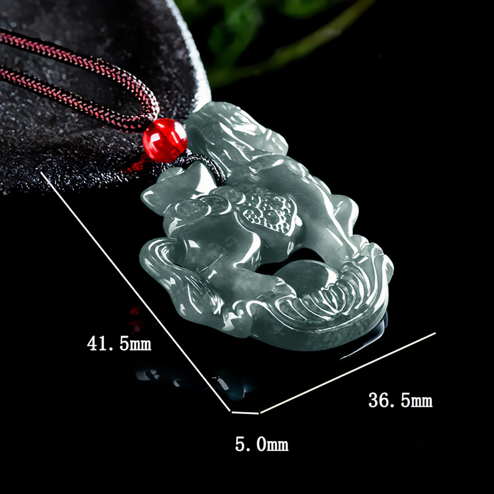Year of the Horse Jade Ingot Luck Prosperity Rope Necklace Pendant