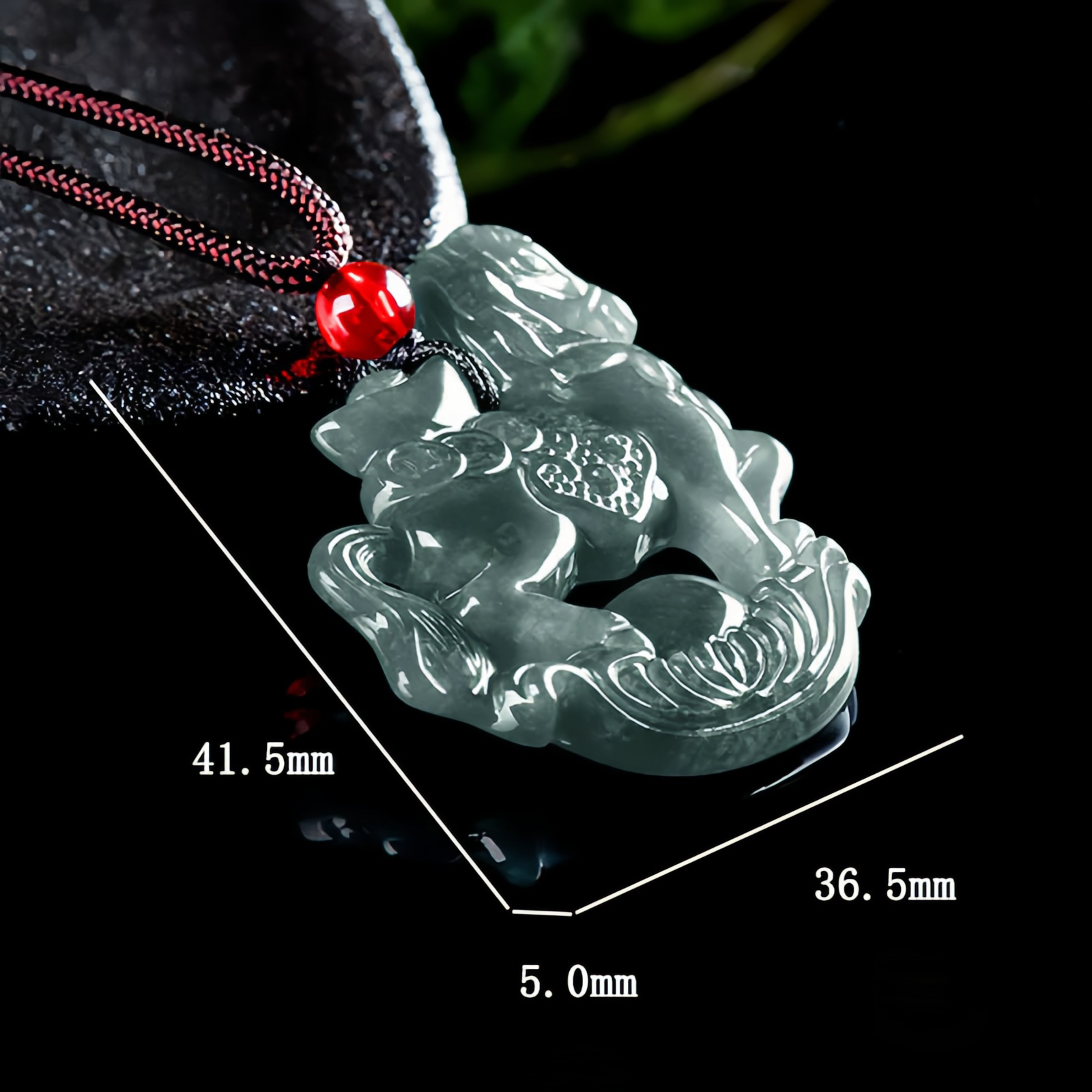 Year of the Horse Jade Ingot Luck Prosperity Rope Necklace Pendant