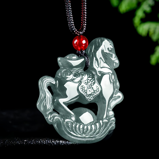 Year of the Horse Jade Ingot Luck Prosperity Rope Necklace Pendant