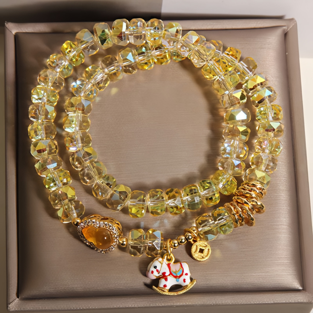 Year Of The Horse Chrysoberyl Glass Bead Peace Love Double-layered Bracelet