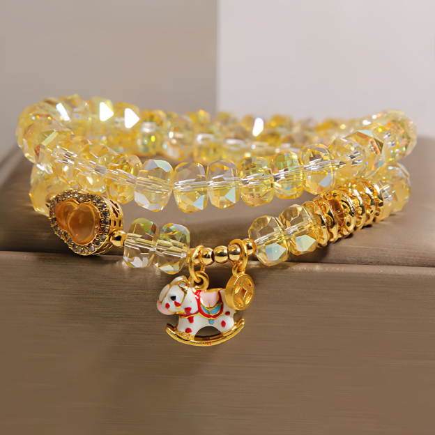 Year Of The Horse Chrysoberyl Glass Bead Peace Love Double-layered Bracelet