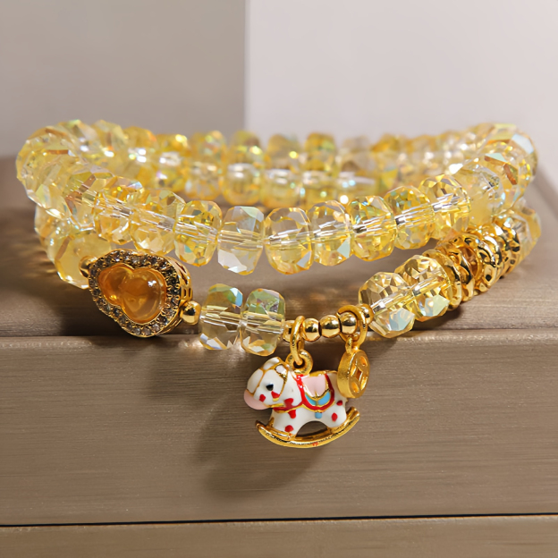 Year Of The Horse Chrysoberyl Glass Bead Peace Love Double-layered Bracelet