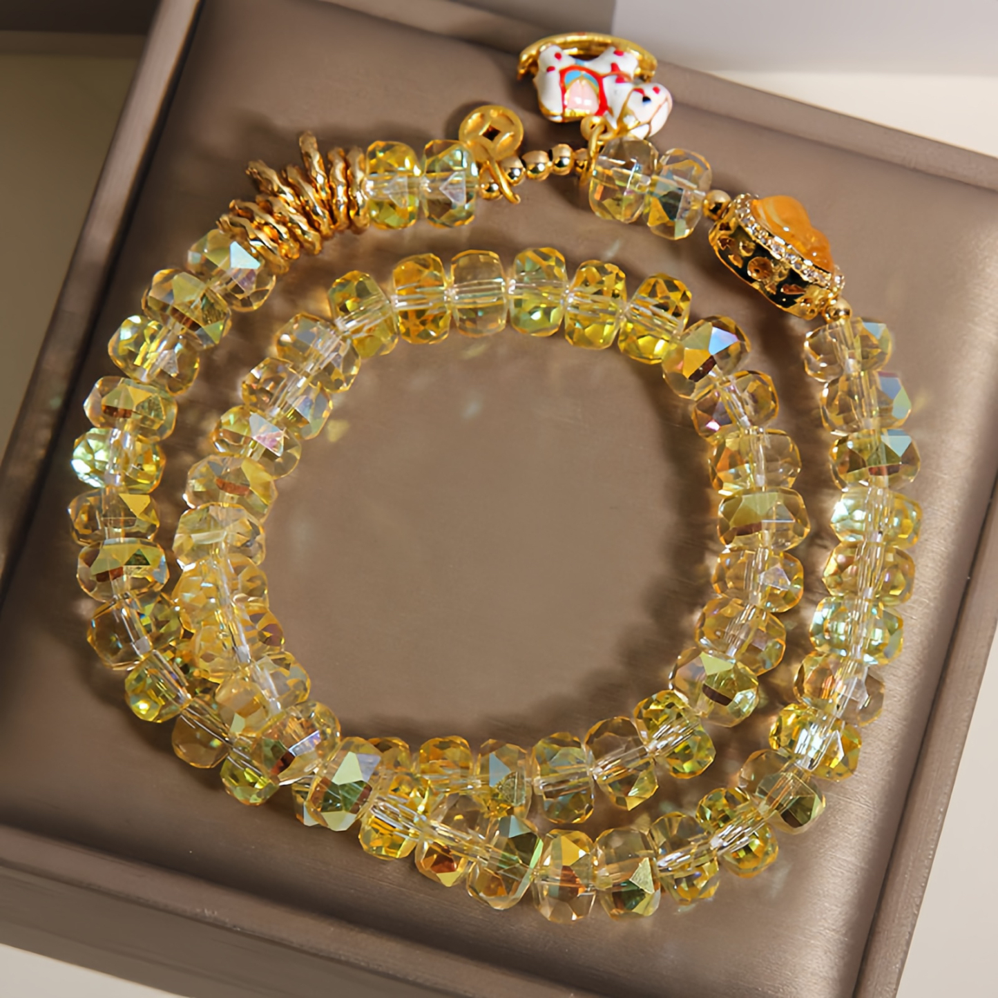 Year Of The Horse Chrysoberyl Glass Bead Peace Love Double-layered Bracelet