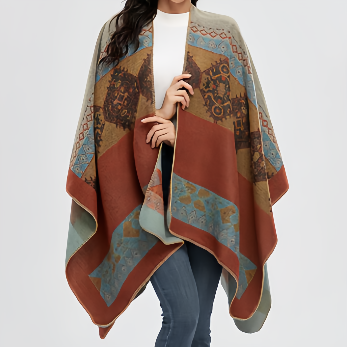 Tibetan Shawl Diamond Pattern Winter Warm Cloak Scarf- EclatDoré