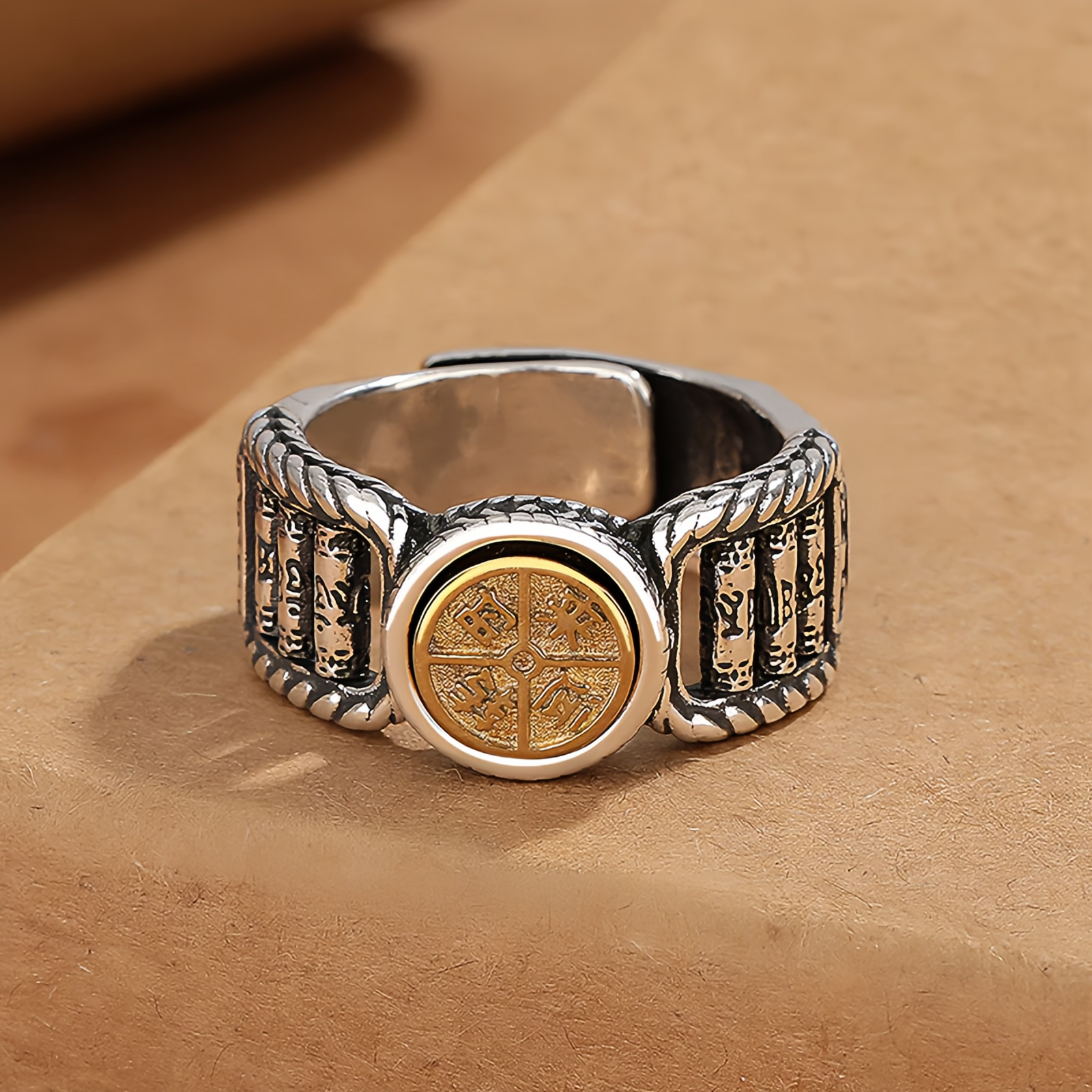 Tibetan About Mani Padme Hum Carved Design Copper Coin Purity Rotatable Ring.