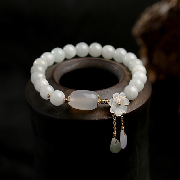 Meditation Healing Energy Stone White Jade Bracelet- EclatDoré