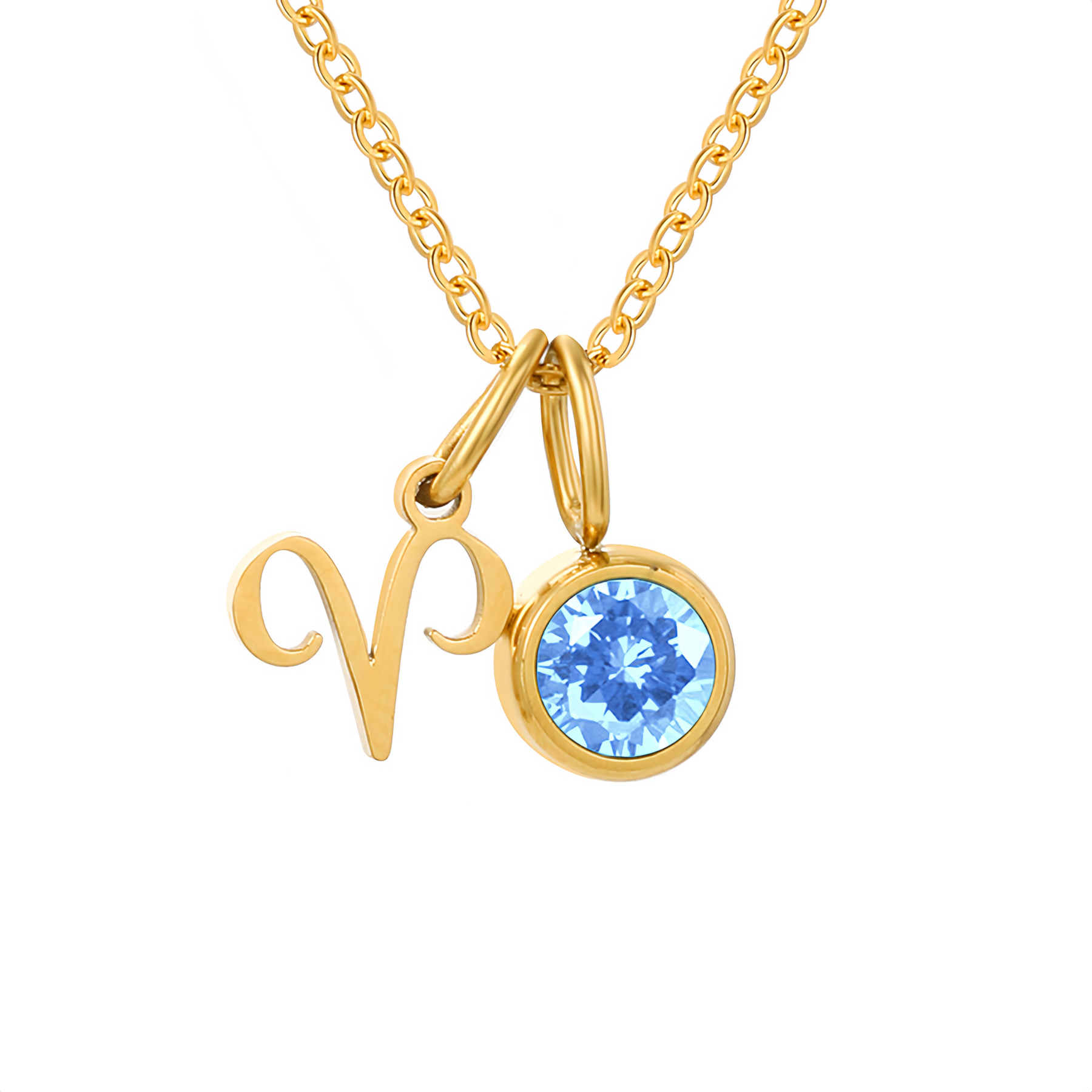 14K Gold Vermeil Zodiac Colorful Crystal Birthstone Protector Pendant Necklace- EclatDoré