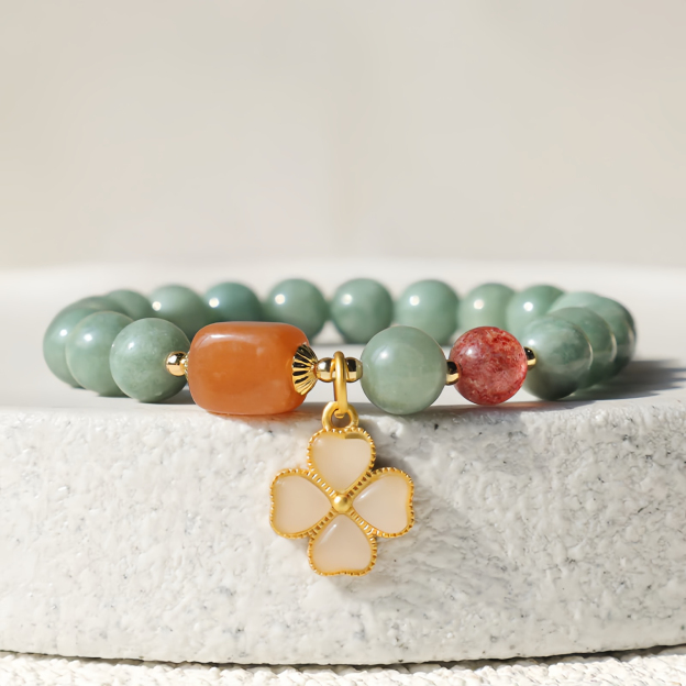 Jade Four Leaf Clover Charm Prosperity Bracelet