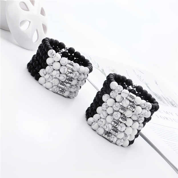 12 Zodiac Signs Natural Matte Stone White Turquoise Beaded Wealth Attraction Bracelet- EclatDoré