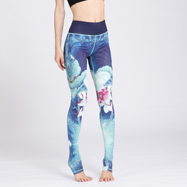 Lotus Flower Print Design Pants Sports Fitness Yoga Leggings Women's Yoga Pants- EclatDoré