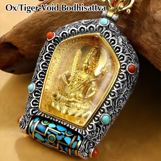 Tibet Chinese Zodiac Natal Buddha Thangka  Prosperity Rotatable Dzi Bead Necklace Pendant- EclatDoré