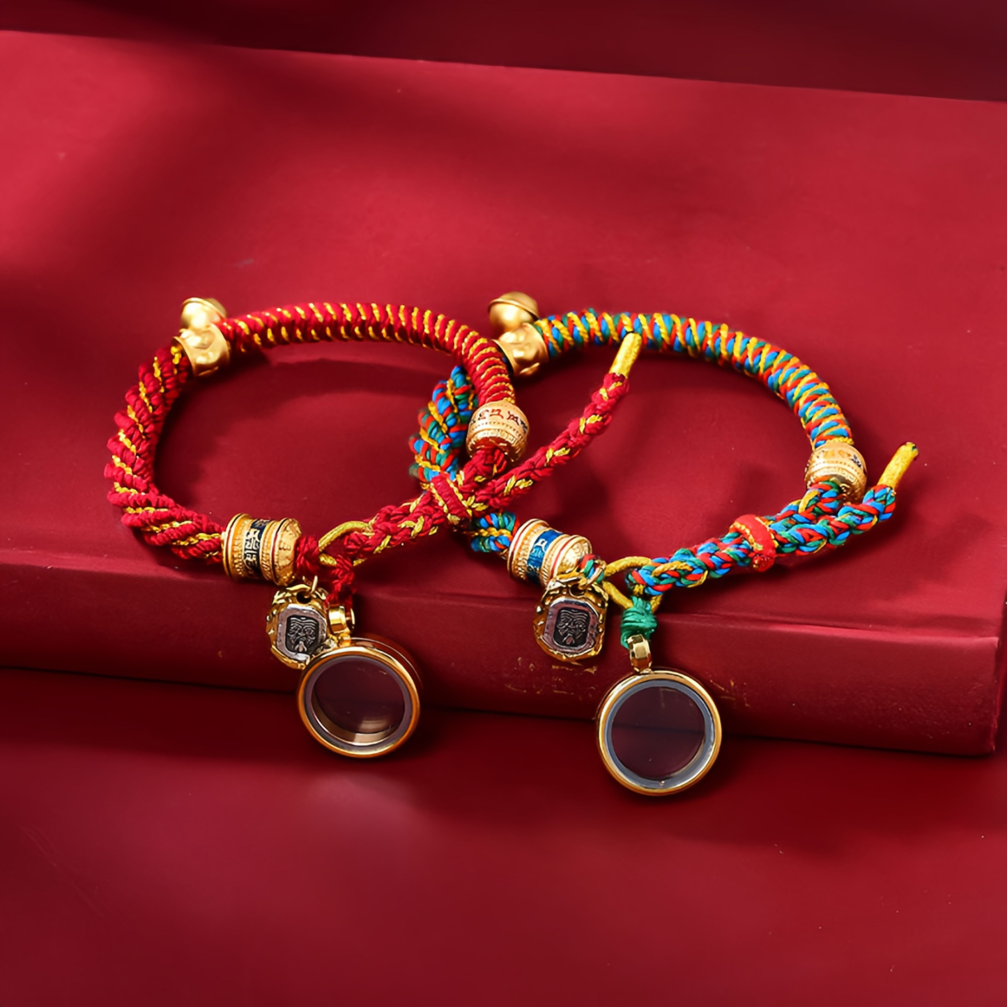 Buddha Stones Tibetan Om Mani Padme Hum Carved Zakiram Goddess of Wealth Charm Amulet Bracelet